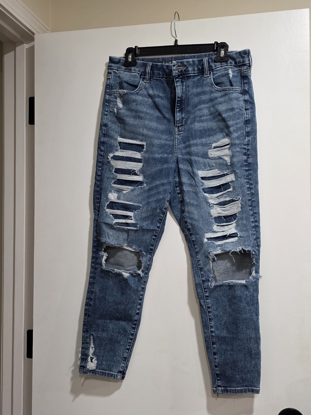 American Eagle Curvy Super Hi-Rise Jegging Crop Jeans 16 Distressed Ripped